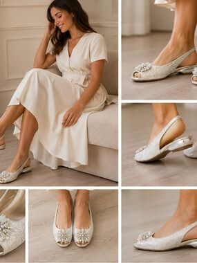 Anne Klein Ivory Crystal-Embellished Peep-Toe Slingbacks
